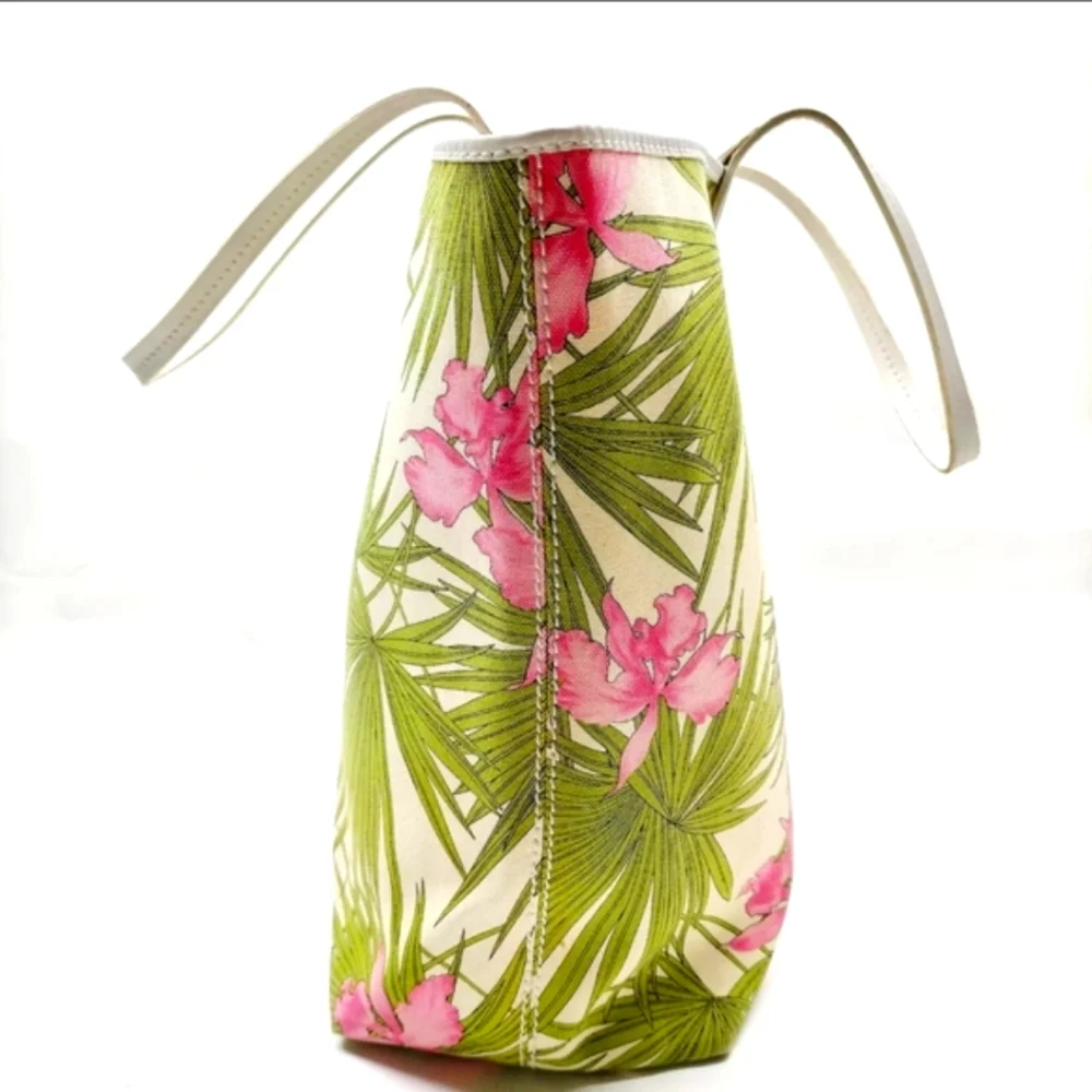 🌺Sale Celine Cabas rare Hibiscus Beach tote in canvas w orchid palm 🌴 leaves